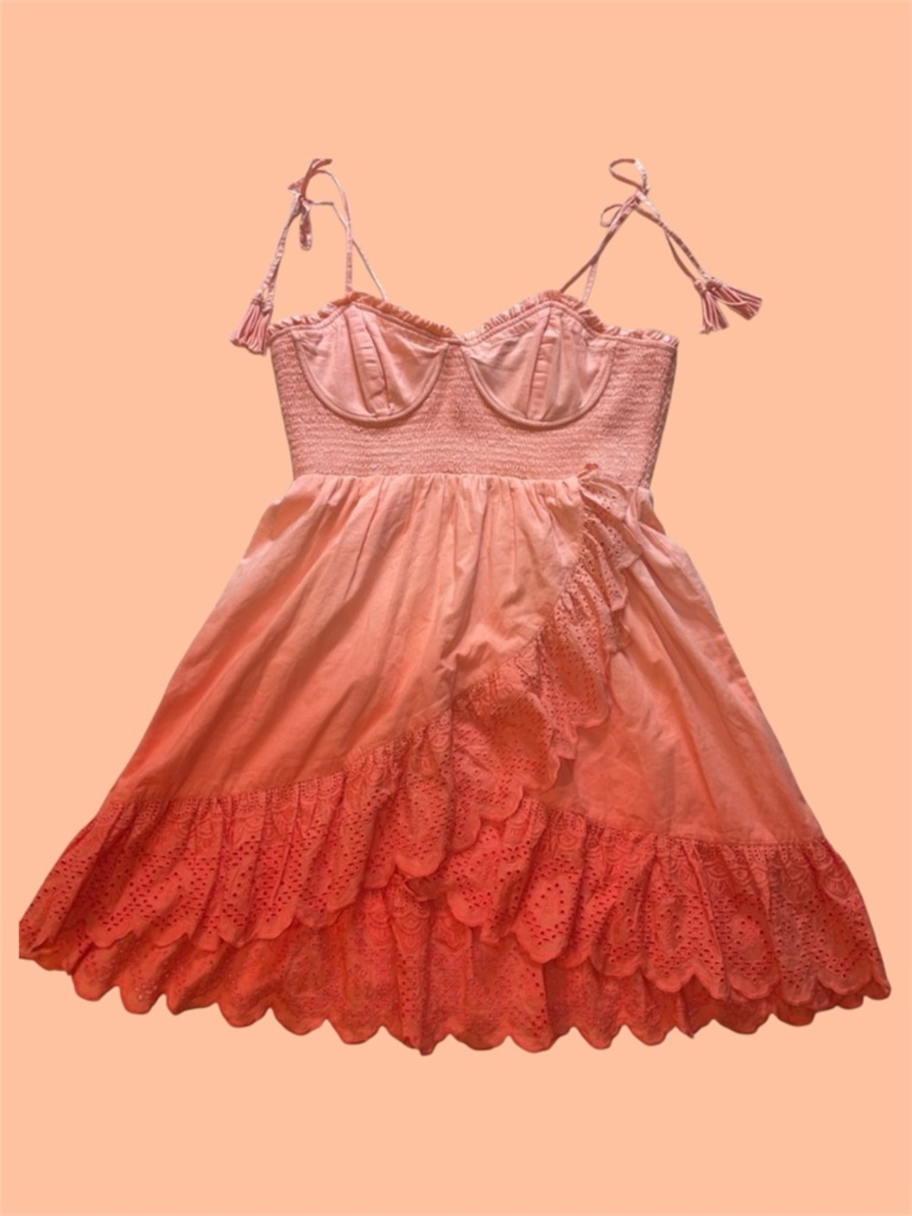 Shore Capri Adjustable Spaghetti-Strap Tank Peach Ombre Ruffle Lace Cotton Dress